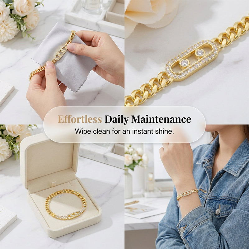 Pulsera de Cadena con Circonia Cúbica en Tono Dorado para Mujer