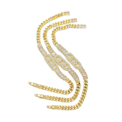 Pulsera de Cadena con Circonia Cúbica en Tono Dorado para Mujer